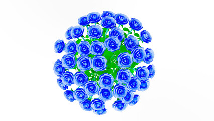 Blue rose with small green leaves white background. Concept image of happy Invitation and reception sign. 3D high quality rendering. 3D illustration. High resolution. PNG file format.