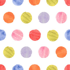 Seamless colorful dots pattern. Polka dot print. Vector background with watercolor circles.