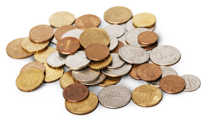 Golden coins on a white background
