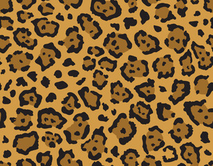 Seamless leopard fur pattern. Fashionable wild leopard print background. Modern panther animal fabric textile print design. Stylish vector color illustration