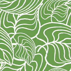 Nature seamless vector pattern with hand drawn twig, tree branch with leaves, tropical summer time. Ecological rural theme for poster print, wrapping paper, wallpaper, clothes textile, fabric design.