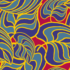 Nature seamless vector pattern with hand drawn twig, tree branch with leaves, tropical summer time. Ecological rural theme for poster print, wrapping paper, wallpaper, clothes textile, fabric design.