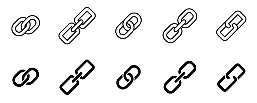 Conjunto de iconos de enlace. V&iacute;nculo de enlace. Hiperv&iacute;nculo. S&iacute;mbolo de cadena. Ilustraci&oacute;n vectorial