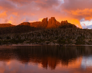 close view of mt geryon during sunset at the labyrinth in cradle mountain-lake st clair national park