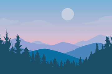 mountain scenery silhouette forest background