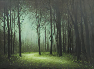 Obraz premium Fall Trees Fog Tree Abstract Green Wood Water Forest Lake Nature Sunlight Winter Misty River Sun Texture Light Landscape Woods Natural Park Mist Reflection Autumn