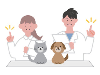 指差しをする獣医のイラスト　犬　猫　動物病院