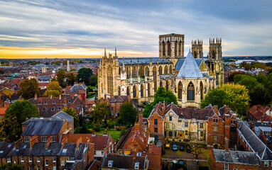 Aerial view of York minster in England