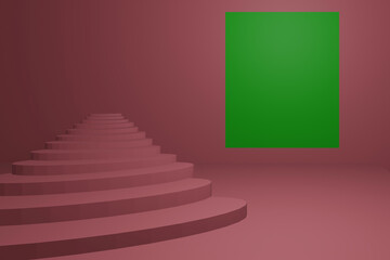 stair and green chroma key in the background, movie theater poster 3d render
