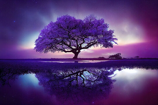 fantasy night landscape with stars in the sky