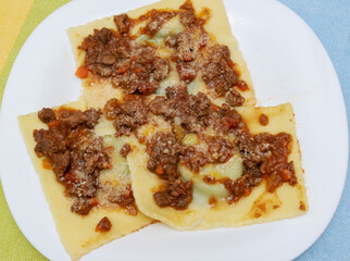 Homemade Maremma tortelli with knife-tip meat ragout.