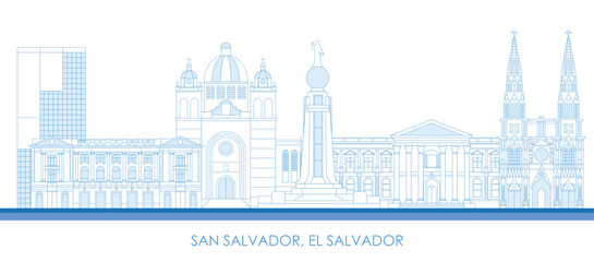 Fototapeta na wymiar Outline Skyline panorama of city of San Salvador, El Salvador- vector illustration