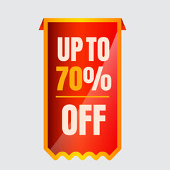 Red ribbon discount sale banner. Price tags vector isolated white background