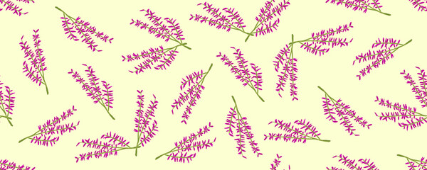 doodle herb stem with purple leaves hand drawn seamless pattern wallpaper background header