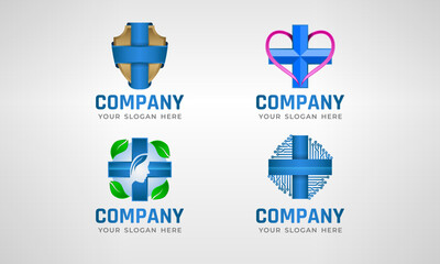 Set collection of creative colorful medical hospital logo template for company