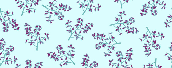 green stem and purple leaf herb seamless pattern wallpaper background header