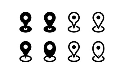 location icon set. address symbol, map, pin or sign icon in black style.