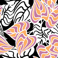 Nature seamless pattern with hand drawn twig, tree branch with leaves, tropical forest, summer time. Ecological rural theme for poster print, wrapping paper, wallpaper, clothes textile, fabric design.