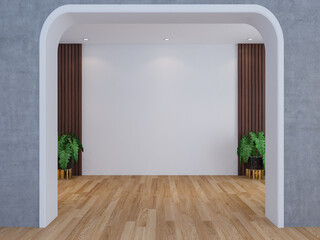 Wall mock up in modern interior living room with furniture and decoration. Interior mockup. 3d render