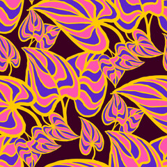 Nature seamless pattern with hand drawn twig, tree branch with leaves, tropical forest, summer time. Ecological rural theme for poster print, wrapping paper, wallpaper, clothes textile, fabric design.