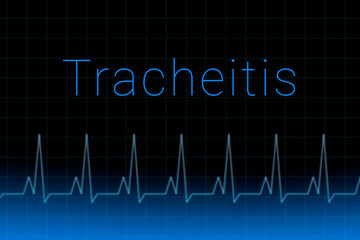 Tracheitis disease. Tracheitis logo on a dark background. Heartbeat line as a symbol of human disease. Concept Medication for disease Tracheitis.