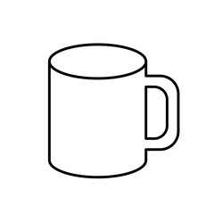 Classic mug outline vector black icon. EPS 10..... Isolated simple illustration. Cup symbol on white. Mugs for tee, cofe. Suitable for cafes teahouses. Drink bars restaurants interior decor logo.