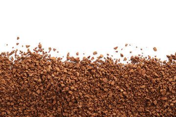 Heap of aromatic instant coffee isolated on white, top view