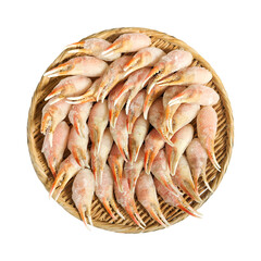 ザルに並べたズワイガニの爪 殻をむいた ポーション 約650g