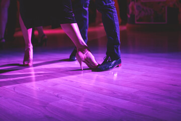 Dancing shoes of a couple, couples dancing traditional latin argentinian dance milonga in the...