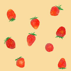 Strawberry  Water color illustration multiple fruits Yellow background 