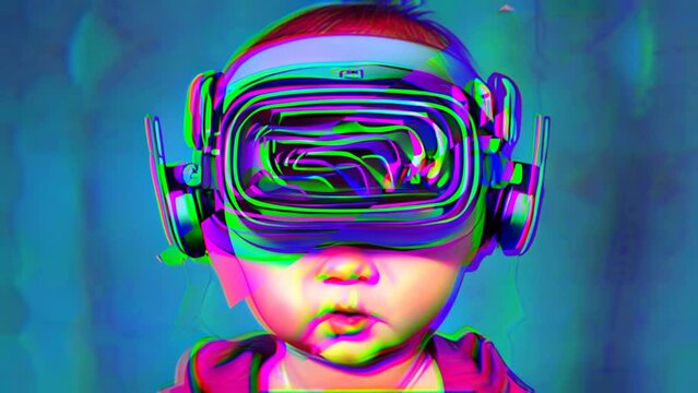 Baby Toddler Wearing a VR Virtual Reality Headset Animation Loop