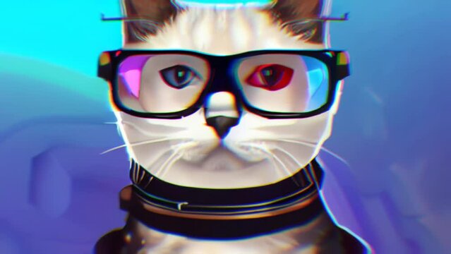 Cool Cat Wearing Glasses Glitch Loop Animation