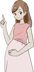 人差し指を立てる妊婦