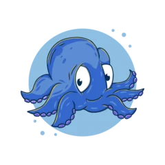 Tuinposter Octopus Cartoon Vector Illustration. Squid Tentacle Mascot Logo. Ocean Animal Symbol Icon Character Element. Sea Monster Wildlife Marine Drawing Template © Farra