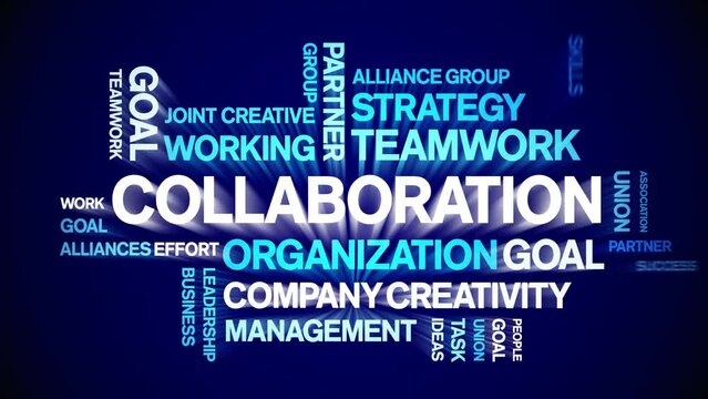 Collaboration animated tag word cloud;text design animation kinetic typography seamless loop.