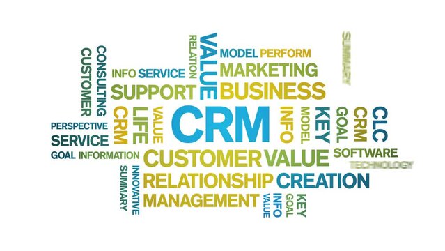 CRM animated tag word cloud;text design animation kinetic typography seamless loop.