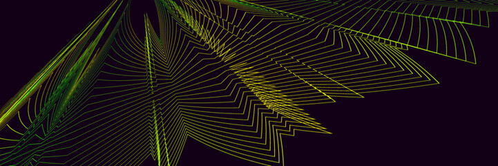 Abstract black background with yellow and green lines