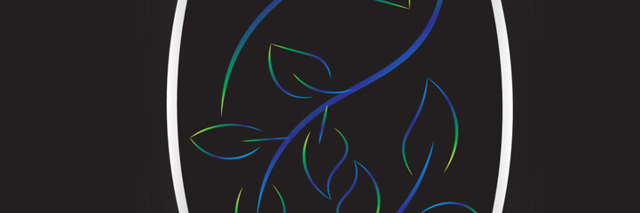 Abstract black background with blue and green leaves