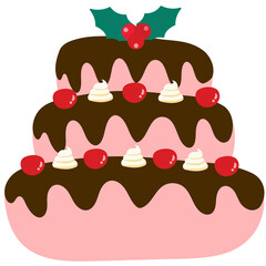 Cute Strawberry and Chocolate Christmas Cake Doodle Illustration