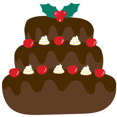 Cute Chocolate Christmas Cake Doodle Illustration