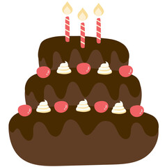 Cute Chocolate Birthday Cake Doodle Illustration