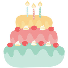 Cute Colorful Pastel Birthday Cake Doodle Illustration