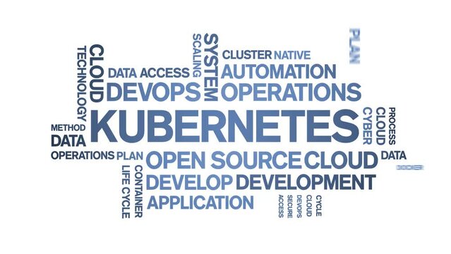 Kubernetes animated tag word cloud;text design animation kinetic typography seamless loop.