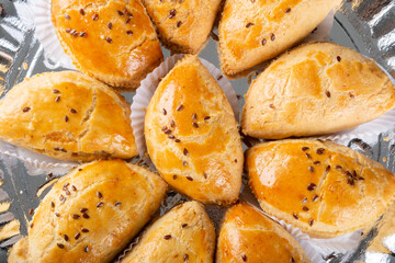 oven pastel. Party food. grey background