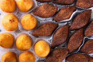 Roasted kibe e Coxinha. Traditional Brazilian snack