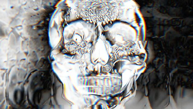 Scary Evil Human Skull Head Glitch Animation Horror Loop