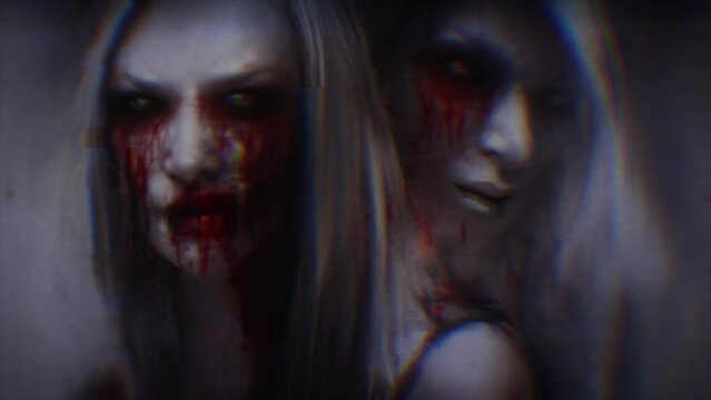 Scary Evil Twin Sisters Ghosts Zombies Animation Loop