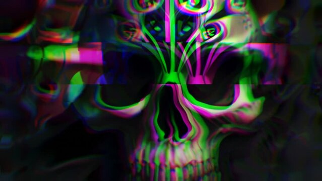Scary Human Skull Head Glitch Loop Halloween Animation