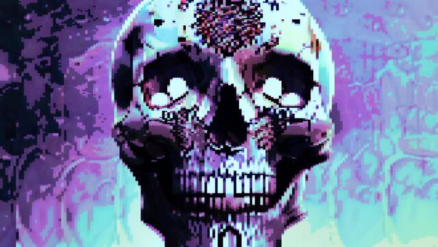 Scary Human Skull Smiling Retro Motion Pixel Art Animation Gif