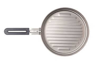 Top view of pan titanium metal cookware for mountain camping, With clipping path.